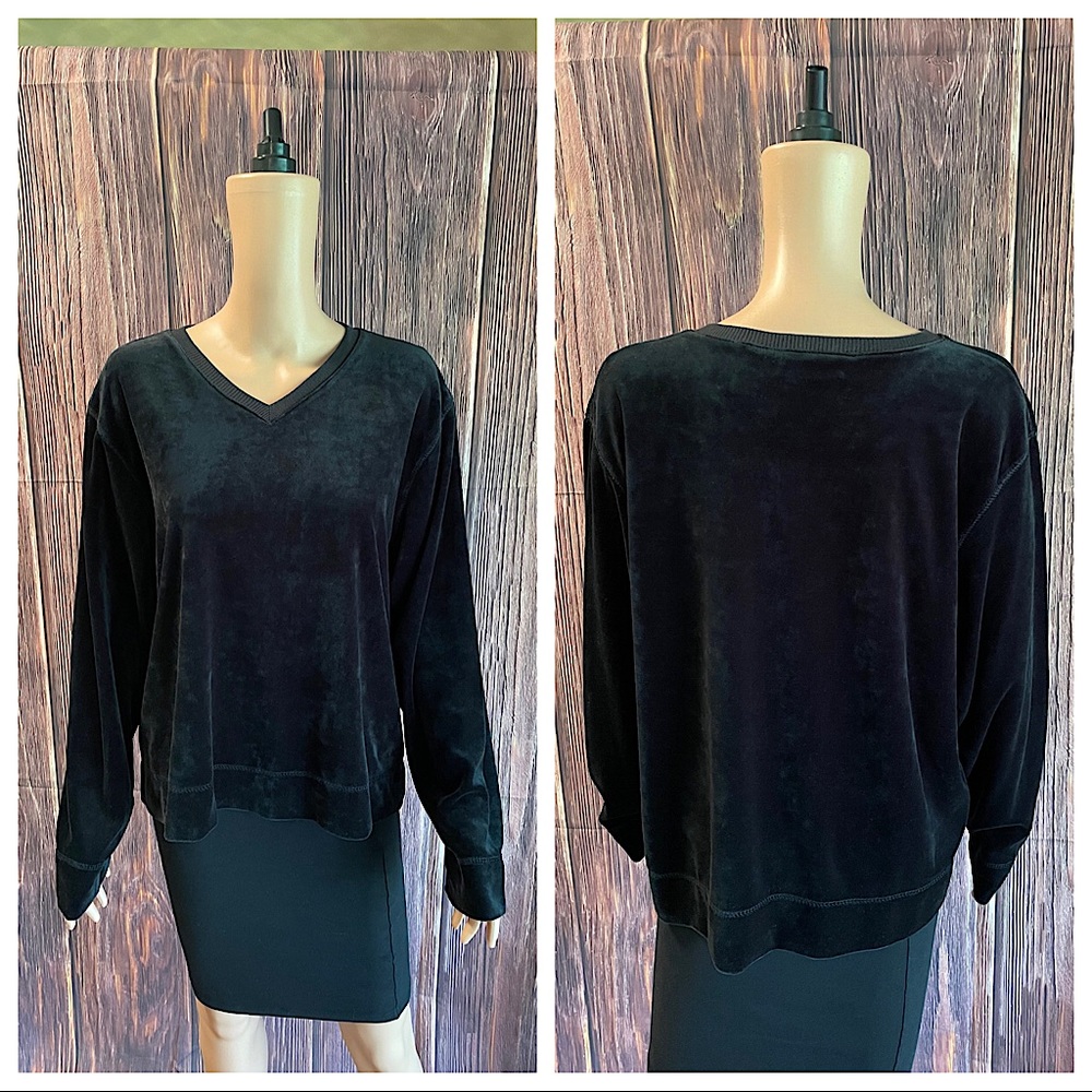 Sag Harbor size large black velvet long sleeve comfy v neck blouse top